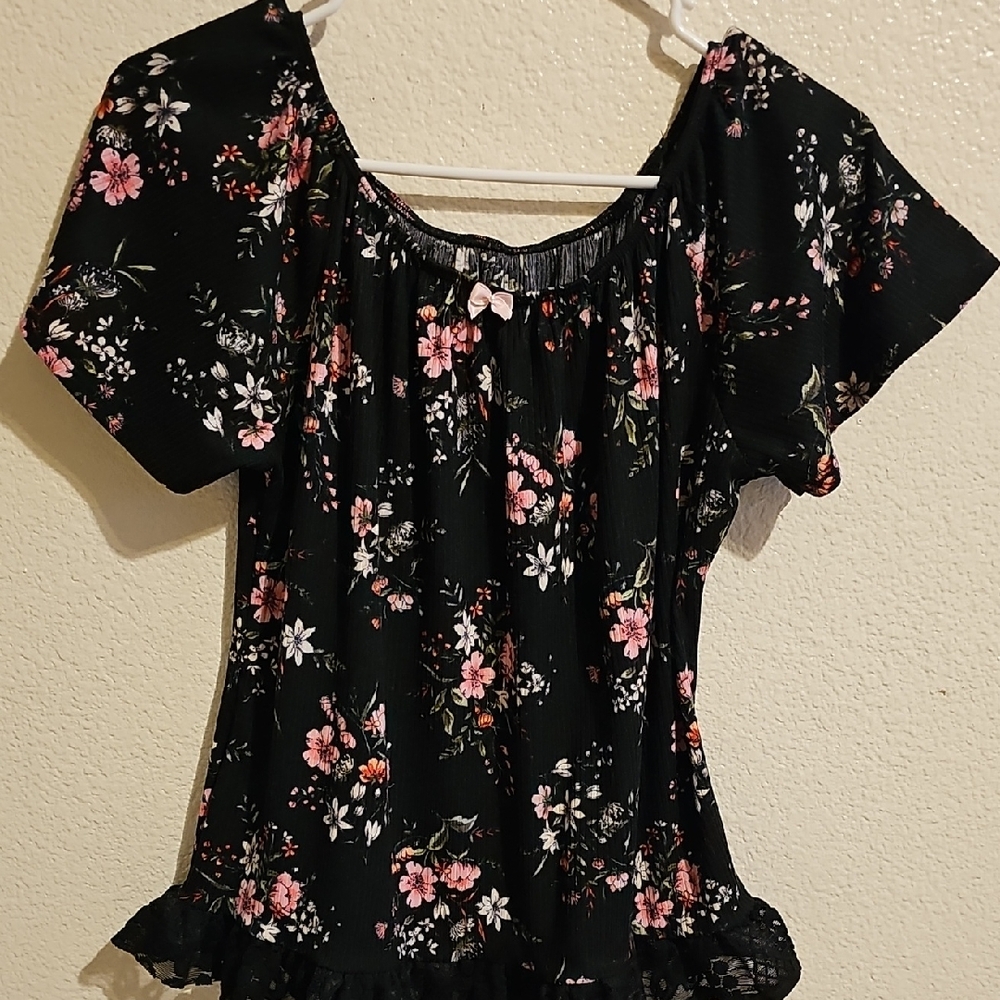 Floral Black Top